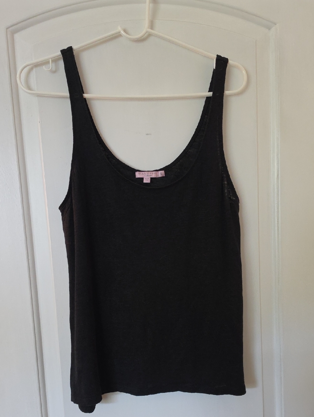 Calypso St. Barth Black Scoop Neck Tank Top 100% Linen